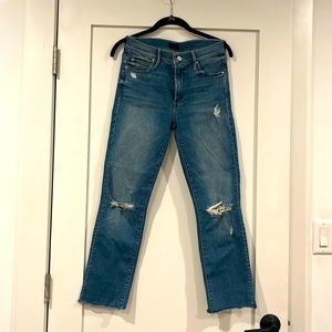 Mother denim straight leg distressed jeans